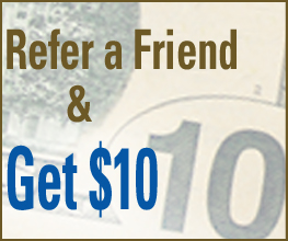 image of money in background with refer a friend on it