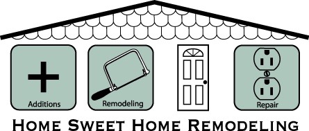 logo showing an addition symbol, a saw, a door, and an outlet for remodeling company