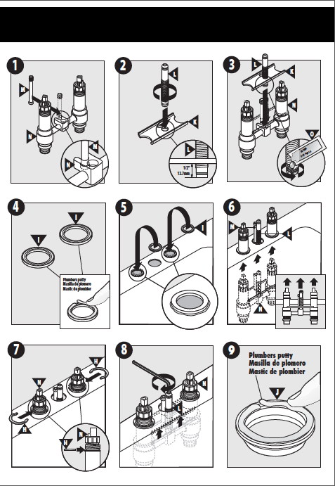 illustrations of faucet installation steps