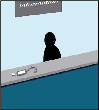 An illustration of a counter with the super bookmark and library card on it.